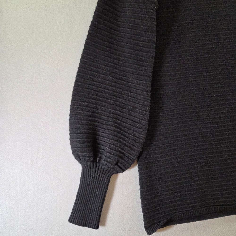 Love Token Black Ribbed Mock Neck Balloon Sleeve Sweater Minimalist Cozy L - Picture 2 of 6